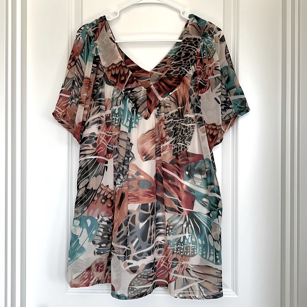 Greater Good‎ Women’s Multicolor Floral V-Neck Floral Layered Blouse Size 2X